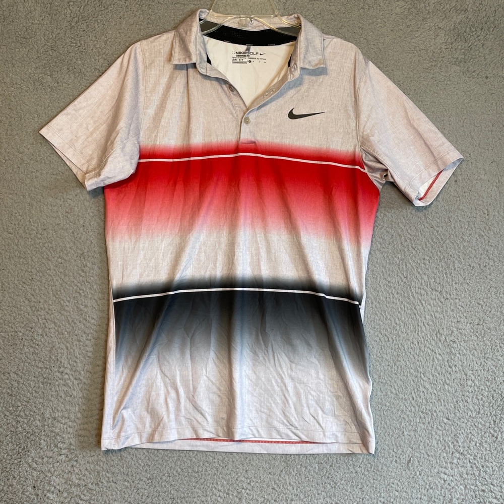 Nike Golf Dri-FIT Ombre Polo Shirt Mens Small Red Black White Golfing